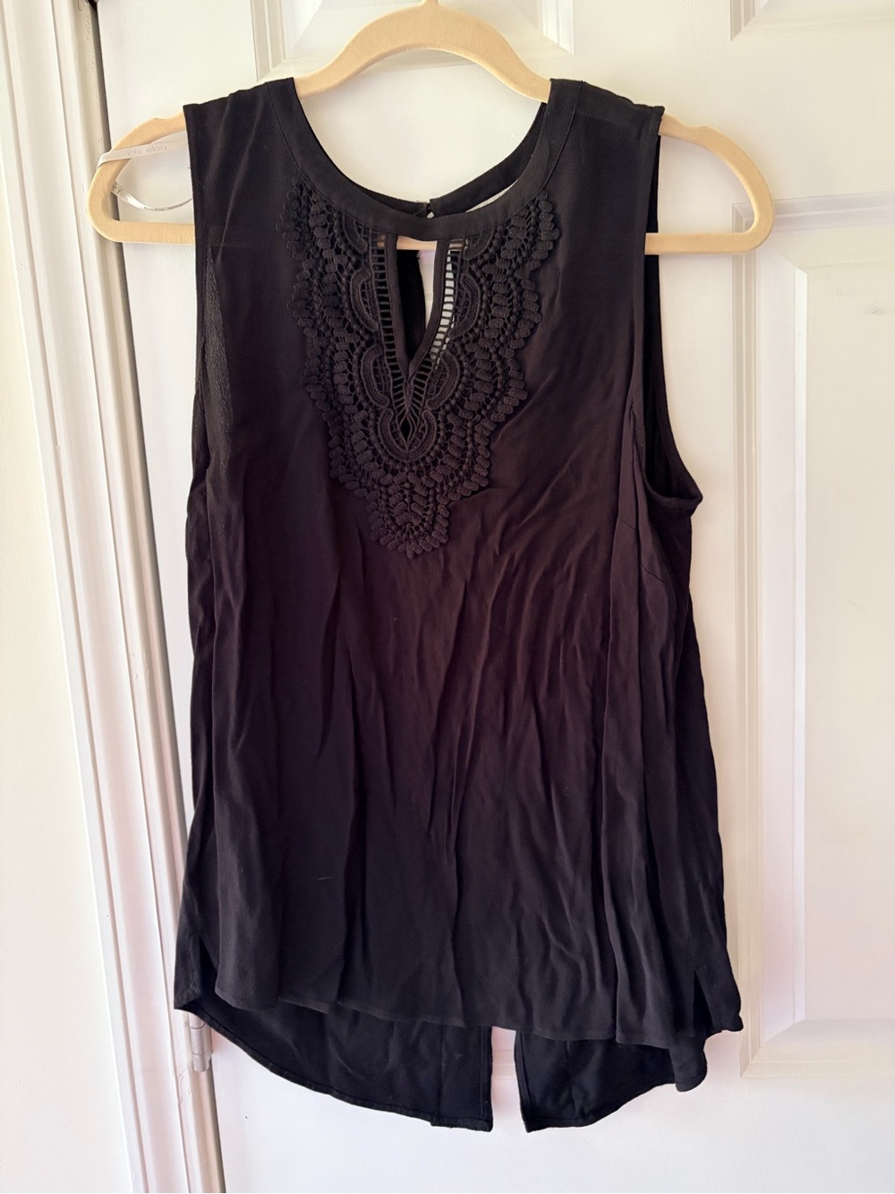 Sleeveless Black Crochet Yoke Tank Top